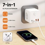 Resim 7’si 1 Arada AB Duvar Priz Şeridi, 3 AC Prizi & 2 USB Portu & 2 Type-C ve Anahtarlı, Ev Ofis Seyahat Bilgisayar İçin Uygun Beyaz Siyah 