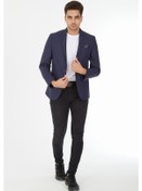 Resim Sposo G-210 Dar Kalıp Desenli Lacivert Erkek Blazer Ceket Lacivert 