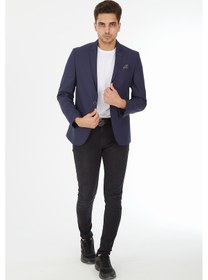 Resim Sposo G-210 Dar Kalıp Desenli Lacivert Erkek Blazer Ceket Lacivert 