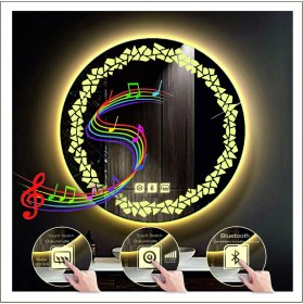 Resim Dnr-MirrorDnr-Mirror 70 cm Günışığı Ledli Tasarım Kumlamalı Dokunmatik Bluetoothlu Buğu Önleyicili Makyaj Banyo Aynası 