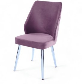 Resim Puffy Sandalye - Babyface Lila Kumaş - Metal Krom Ayak 