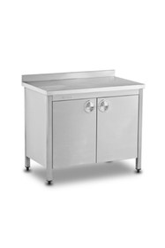 Resim sc sonsesconcept Çalışma Tezgahı, Dolaplı, Çarpma Kapılı, Krom, Paslanmaz, 150x60x85h 