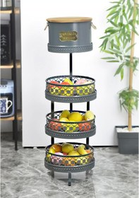 Resim Doğal Ahşap Ekmeklikli Ferforje Sebzelik ve Meyvelik Desenli Ant 