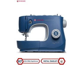 Resim Singer M3335 Dikiş Makinesi ve S0235 Overlok Makinesi Elektronik Metal Yapı ile Mavi Renk 