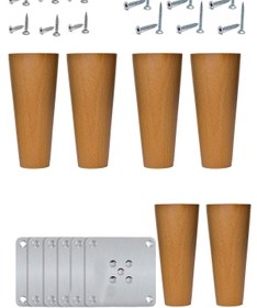 Resim Bestekar Ağaç Düz Konik Ayak-15 Cm Açık Meşe-4 Adet 2 Adet Orta Ayak-mobilya, Baza, Koltuk,tv Ünitesi Uyumlu 