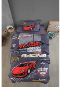Resim Clasy Ranforce %100 Pamuk Tek Kişilik Yatak Örtüsü Seti Racing Team V1 Mavi 