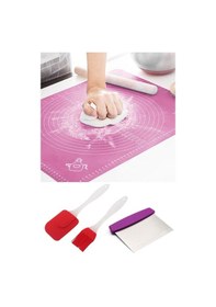 Resim Hamur Açma Matı + Çelik Hamur Kesme Spatulası + Silikon Yumurta Fırçası Ve Spatula 2'li Set Renkli 