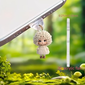 Resim 2D Düz 1 Kıvırcık Saçlı Kız 2D Akrilik Telefon Toz Fiş, Iphone/Tip-C Android Bağlantıları ile Uyumlu, Telefon Bakımı ve Onarımı için. 