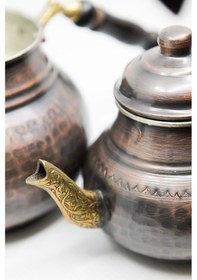 Resim Antepsepeti Bakır Eskitme Çekiçli Model Çaydanlık Koyu Kahverengi 