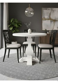 Resim Orleans Fransız Still Yuvarlak Ahşap Yemek Masası 90x90 Beyaz 