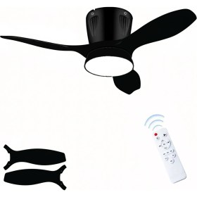 Resim Modern LED Işıklı Tavan Vantilatörü 3 Renk Işık 3 Kademe Hız Sessiz Siyah Gövde Siyah Kanat Avize 