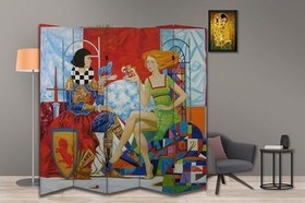 Resim Minyatür Temalı Özel Tasarım Paravan Room Divider 180 x 200 cm 