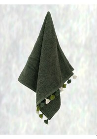 Resim Püsküllü Yumuşak Pamuk Havlu Yüksek Emicili El Havlusu 50x90 Cm Haki 