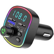 Resim Apera GA03 RGB Renkli FM Transmitter MP3 Çalar Bluetooth 5.3 Çakmaklık Hızlı Şarj Aleti 