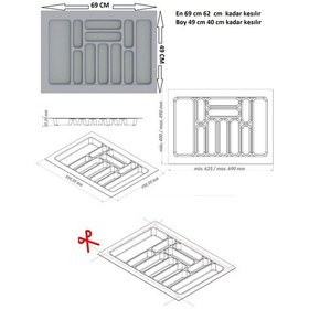 Resim Çekmece İçi Kaşıklık Ve Kepçelik Düzenleyici Gri 69x49 Cm 62x40 Cm Kadar Kesilebilir Grı 