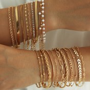 Resim 22 parça Bohem Vintage Stil Çok Katmanlı Bileklik Seti, Moda Yaratıcı Boş Kalp Zinciri, Sahte İnci Zinciri, Uçak Zinciri, Kutu Zinciri, Düz Yılan Zinciri, Top Boncuk Zinciri Bileklik Seti, Kadınlar için Şık ve Çok Yönlü Takı, Günlük Giyim, Partiler, Tarihler ve Tatiller için Uygun 