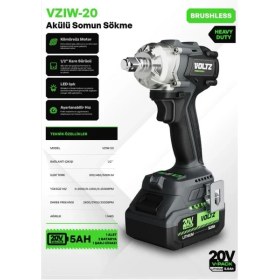 Resim Voltz Vzıw-20 Akülü Somun Sökme - Kömürsüz - Ağır Hizmet - 1/2" Kare Sürücü - LED Işık - Ayarlanabilir Hız 