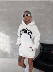 Resim Hazego Unisex Üç İplik Kapşonlu Baskılı Sweatshirt - Beyaz Beyaz 