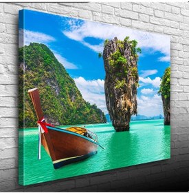 Resim Phuket, Kayık Ve Adalar Manzarası Kanvas Tablo 50 X 70 