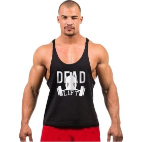 Resim Dead Lift Fitness Gym Tank Top Sporcu Atleti Siyah 