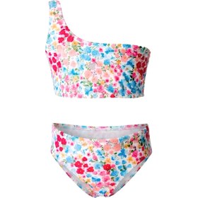 Resim Obje Kız Çocuk Çiçek Desen Tek Omuz Bikini Takım 