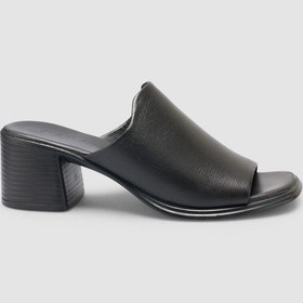 Resim Cabani %100 Hakiki Deri Topuklu Siyah Kadın Terlik Siyah 