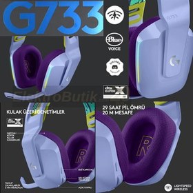 Resim Logitech G G733 LIGHTSPEED RGB Kablosuz 7.1 Surround Ses Oyuncu Kulaklığı - Lila 981-000890 