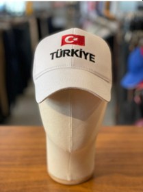 Resim Türkiye Bayrak Nakışlı Fileli Unisex Beyzbol Cap Şapka Beyaz 