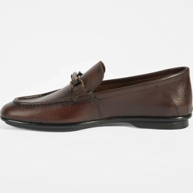 Resim Desa Kahverengi Erkek Slip-On Deri Loafer Kısa Topuklu Kauçuk Tabanlı Rahat Ayakkabı 