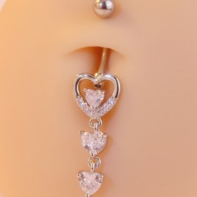 Resim 1 adet Elegant Kalp Şeklinde Sentetik Kübik Zirkonyum Göbek Deliği Yüzüğü, Bakır Göbek Çubuğu, Hipoalerjen Parlak Beyaz Piercing Takı, Günlük Giyim ve Parti Etkinlikleri için 