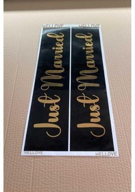 Resim Gelin Arabası Plakalık Just Married Yazılı Siyah Üzeri Gold Yazı Kendinden Yapışkanlı 