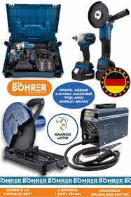 Resim BÖHRER ALMAN 4 LÜ KAYNAK SETİ , PROFİL KESME + KAYNAK MAKİNESİ + AKÜLÜ TAŞLAMA VE SOMUN SIKMA MAKİNESİ 