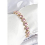 Resim Pirinç Pembe Zirkon Taşlı Daire Baget Model Gold Renk Vıp Seri Kadın Bileklik 