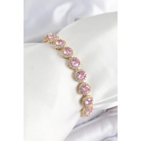 Resim Pirinç Pembe Zirkon Taşlı Daire Baget Model Gold Renk Vıp Seri Kadın Bileklik 