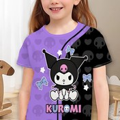 Resim Sanrio'nun Sevimli Kuromi Baskılı 3D Baskılı Her Mevsim Kız Çocuk Tişörtü 