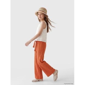 Resim LC Waikiki Lcw Kids Turuncu Geniş Paça Kız Çocuk Dokulu Pantolon 