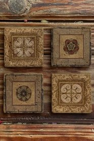 Resim Oscar Stone Decor Baskılı Doğaltaş Bardak Altlığı 4'Lü Set Desen Tile 4Dsn-210 