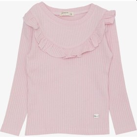 Resim Breeze Kız Çocuk Uzun Kollu Tişört Yakası Fırfırlı Armalı 3-8 Yaş, Pembe-pembe Pembe 