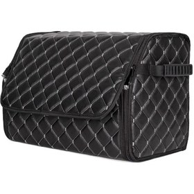 Resim Oto Bagaj Organizeri Kapitone Deri Çanta Beyaz Dikişli Siyah 