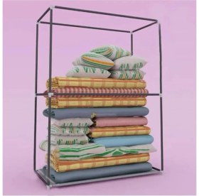 Resim Beyaz Pazar Bez Dolap Yorgan Hurcu Metal Profilli Portatif Bez Dolap Gardırop Siyah 