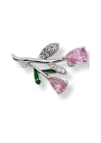 Resim Oya Silver Minimal Pembe Kuvars Taşlı Gümüş Çiçek Broş 1.5x2.4 Cm Oya-bz667 