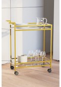 Resim Vorteks Çok Amaçlı Tekerlekli Yan Sehpa Sunum Servis Arabası Gold 