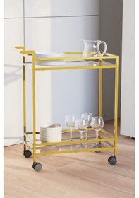 Resim Vorteks Çok Amaçlı Tekerlekli Yan Sehpa Sunum Servis Arabası Gold 