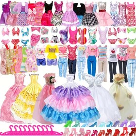 Resim 50 adet bebek kıyafeti ve aksesuarları moda tasarım kiti, 11.5 inç bebek giydirme için uygun, 2 düğün elbisesi, 10 askılı etek, 3 mayo, 10 askı, 10 çift ayakkabı ve 5 gözlük dahil 