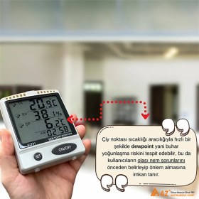 Resim Sevgift Az 87791 Alarmlı Sıcaklık ve Nem Ölçer | Dewpoint Göstergeli 