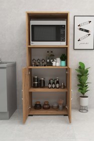 Resim IRMAK DÜNYASI Fırın Dolabı 2 Kapaklı Bölmeli Mikrodalga Fırın Dolabı , Çok Amaçlı Mini Fırın Mutfak Dolabı 