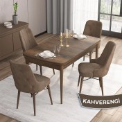 Resim Canisa Concept Iza Serisi 80 x 132 cm Açılabilir Mdf Masa Barok Ahşap Desen Mutfak Masa Takımı 4 Sandalye 