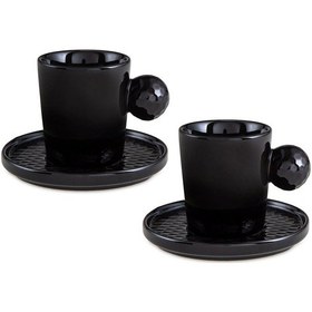 Resim Jumbo Golf Line Siyah 2'li Tabaklı Kahve Fincan Takımı 90 Ml Siyah 