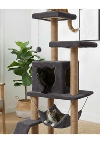 Resim Reyo Pet S9 Kedi Tırmalama Kulesi Platformlu 124 Cm Antrasit 