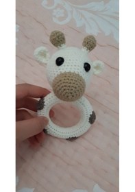 Resim El Örgüsü Çıngırak- Bebek Çıngırak Zürafa- Diş Kaşıyıcı Krem Krem 